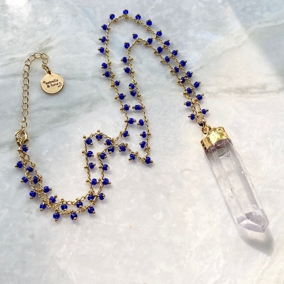 Raw quartz & beaded, gold plated necklace - Picture 2 of 11